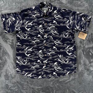 Key West Fashions USA XL Hawaiian Shirt Fish Koi Wave Print Aloha Beach USA